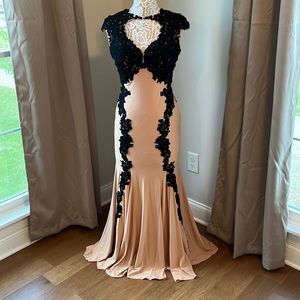 Nude and Black Lace Gown